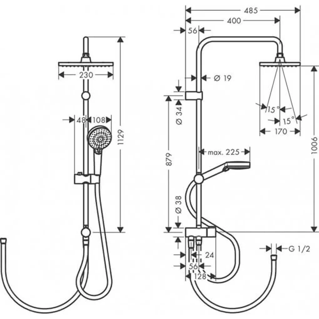 Душевая система Hansgrohe Vernis Blend Showerpipe Reno 230 с термостатом хром (26282000)- Фото 2